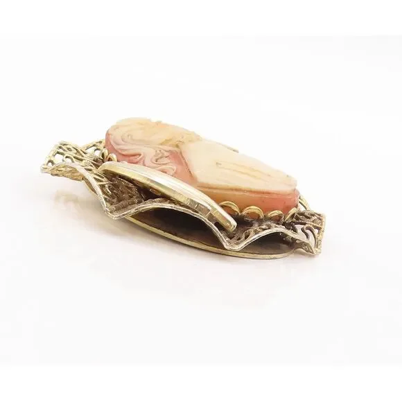 925 Sterling Silver Vintage Pendant Fold Plated Cutout Frame Cameo PT23408